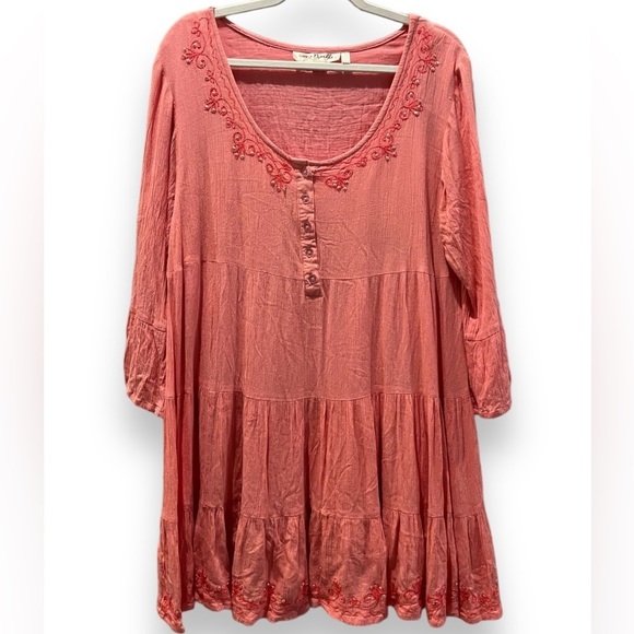Simply Noelle Pink Gauzey Rayon Embellished Tunic Mini Boho Dress | Size XXL 2X - Picture 1 of 11